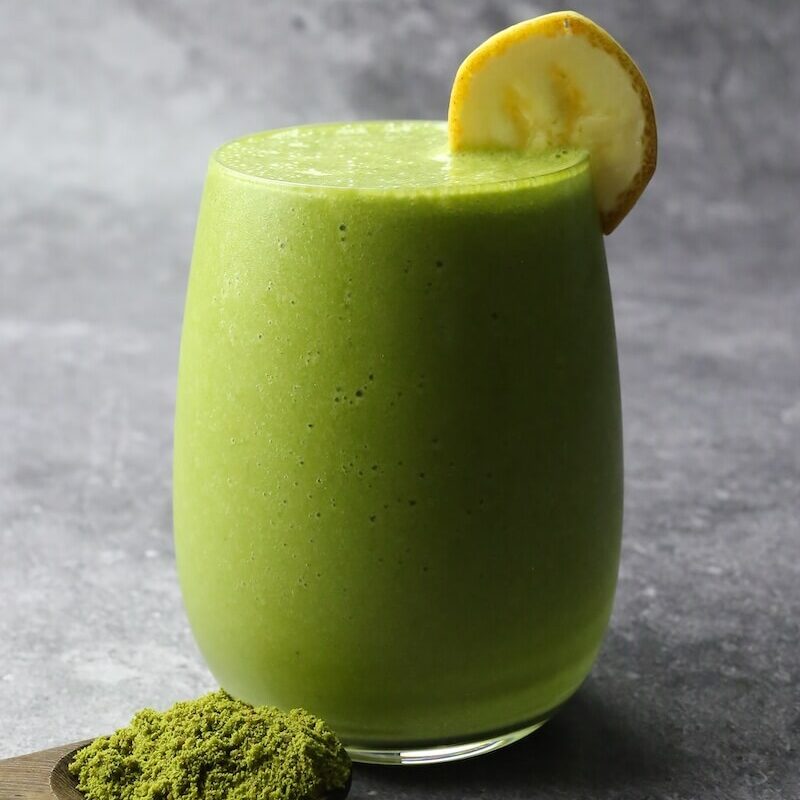 View of Vegan Matcha Protein Smoothie